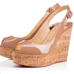 Christian Louboutin Nude Une Plume Sling 140 Patent wedges.